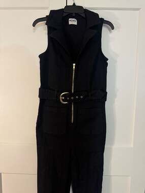 Show Me Your Mumu Black Denim Sleeveless Zip-Front Jumpsuit Size L